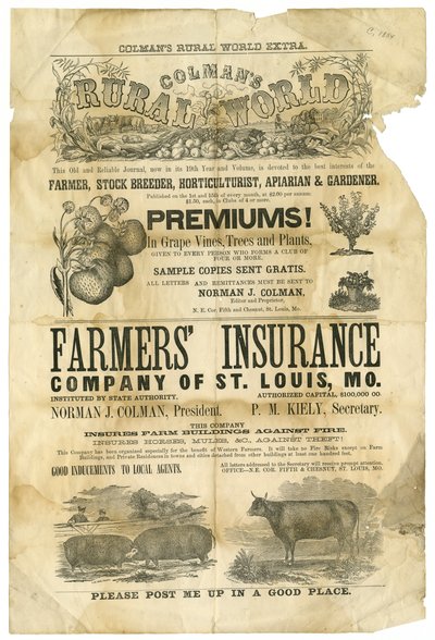 عالم كولمان الريفي في النصف العلوي من الورقة و Ins Ins &39;Farmers. شركة سانت لويس في النصف السفلي. بواسطة كولمان ورلد